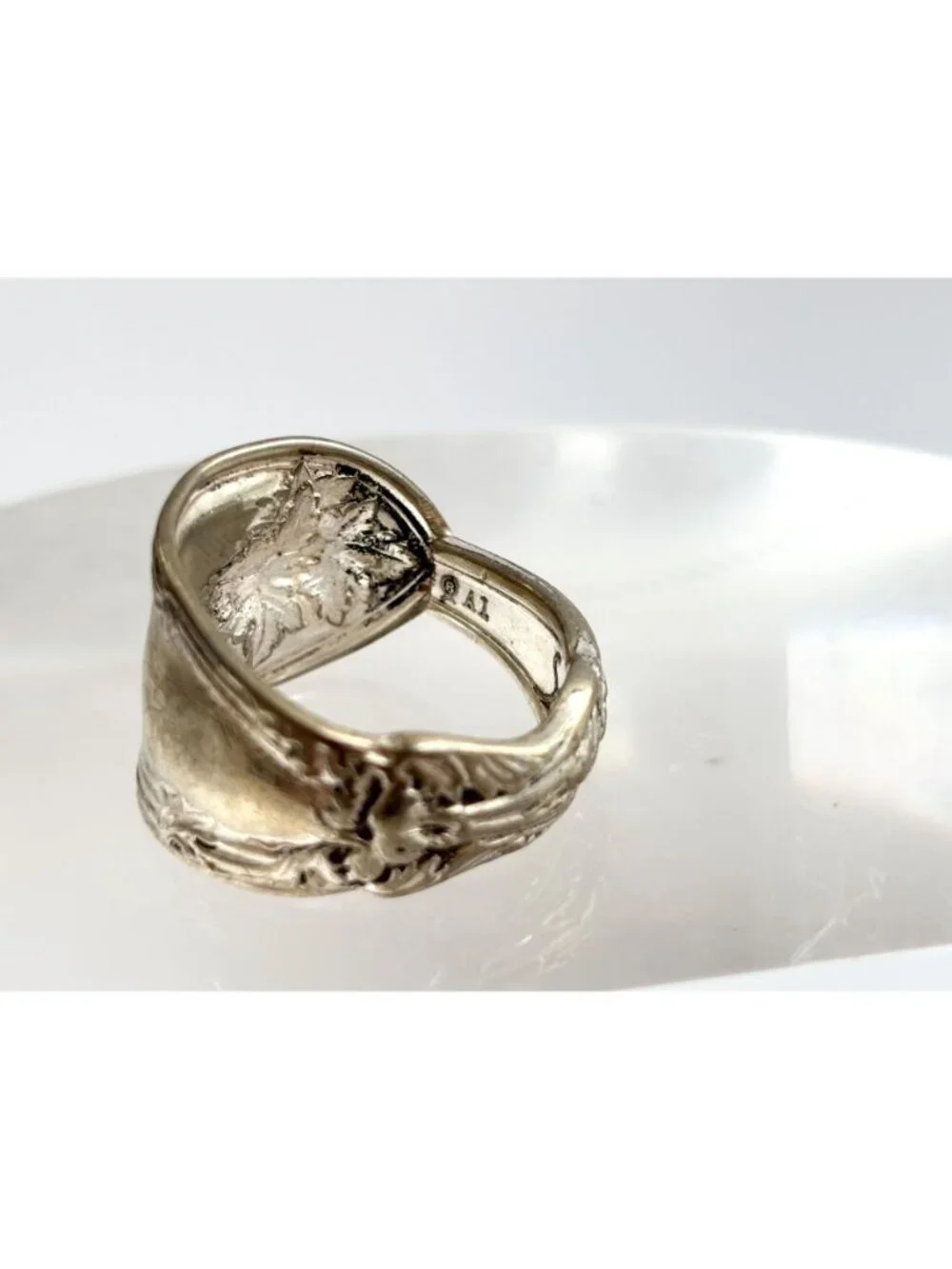 Silver Plated La Vigne Grapevine Spoon Sterling Silver 925 Vintage Ring - sz 10